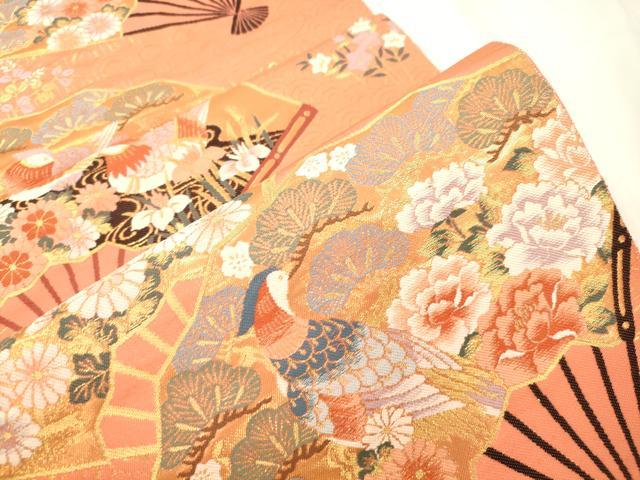 平和屋本店▼六通柄袋帯　扇面花鳥文　本金箔　正絹　逸品　CABL4561dy