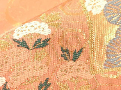 平和屋本店▼六通柄袋帯　扇面花鳥文　本金箔　正絹　逸品　CABL4561dy
