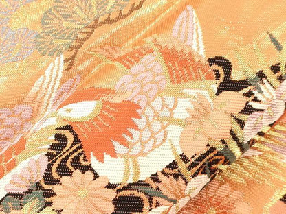 平和屋本店▼六通柄袋帯　扇面花鳥文　本金箔　正絹　逸品　CABL4561dy