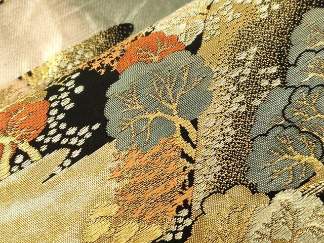 平和屋本店▼六通柄袋帯　蒔絵遠山重ね　黒地　手織二重箔　純金箔　正絹　逸品　CABL4562dy