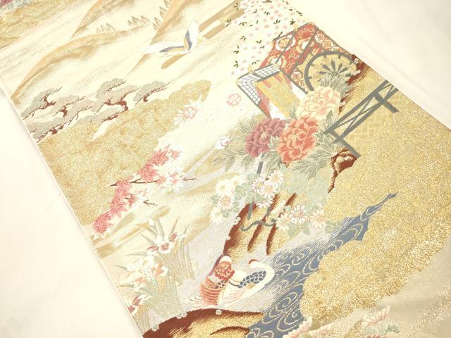 平和屋本店▼六通柄袋帯　唐織　御所車飛鶴花文　本金二重箔　正絹　逸品　CABL4563dy