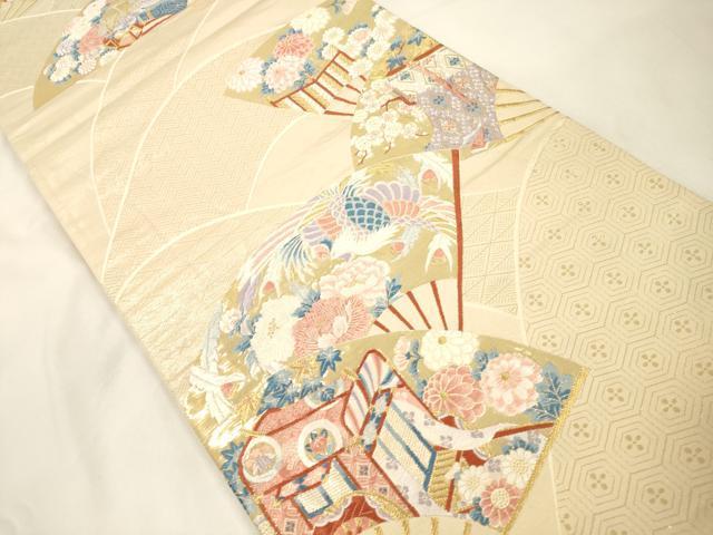 平和屋本店▼六通柄袋帯　しょう美　扇面花鳥文　九百錦24金箔　正絹　逸品　CABL4565dy