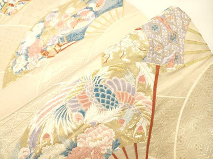 平和屋本店▼六通柄袋帯　しょう美　扇面花鳥文　九百錦24金箔　正絹　逸品　CABL4565dy