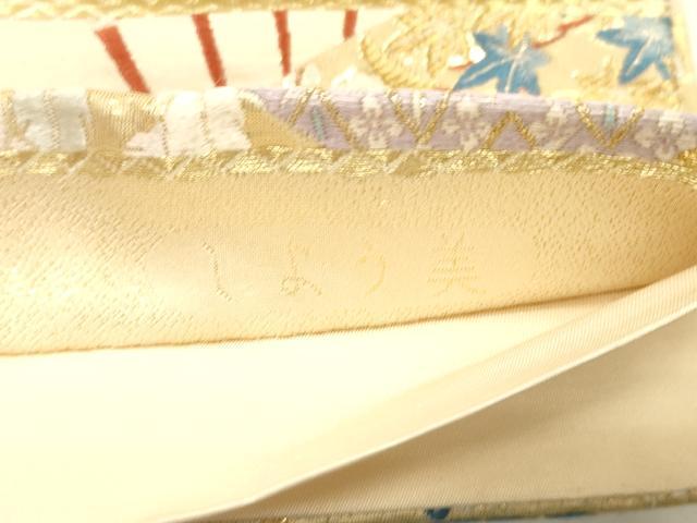 平和屋本店▼六通柄袋帯　しょう美　扇面花鳥文　九百錦24金箔　正絹　逸品　CABL4565dy