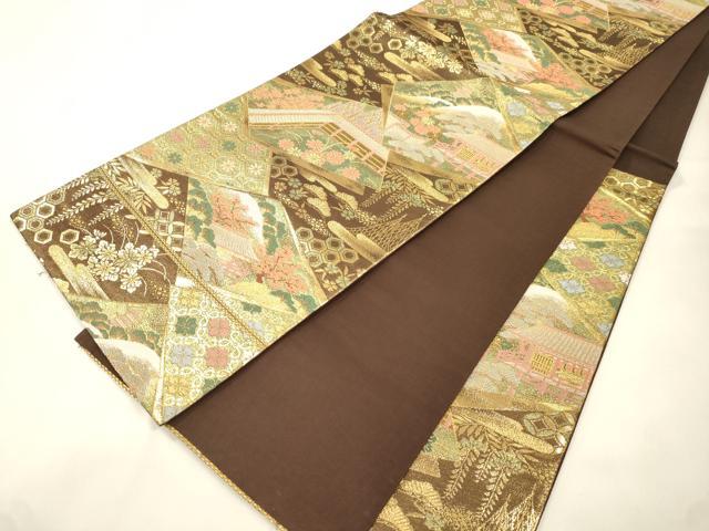 平和屋本店▼六通柄袋帯　色紙重ね風景文　本金箔　正絹　逸品　CABL4570dy
