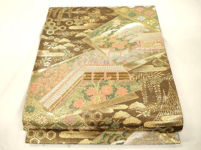 平和屋本店▼六通柄袋帯　色紙重ね風景文　本金箔　正絹　逸品　CABL4570dy