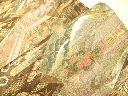 平和屋本店▼六通柄袋帯　色紙重ね風景文　本金箔　正絹　逸品　CABL4570dy