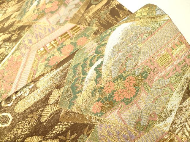 平和屋本店▼六通柄袋帯　色紙重ね風景文　本金箔　正絹　逸品　CABL4570dy