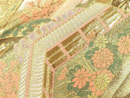 平和屋本店▼六通柄袋帯　色紙重ね風景文　本金箔　正絹　逸品　CABL4570dy