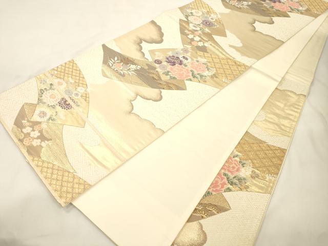 平和屋本店▼六通柄袋帯　唐織　地紙草花文　弐拾四金二重箔　正絹　逸品　CABL4576dy