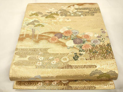 平和屋本店▼六通柄袋帯　慶祥利休　本金箔　正絹　逸品　CABL4577dy