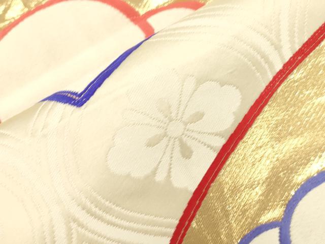 平和屋本店▼六通柄袋帯　扇面取梅菊文　弐拾四金箔　正絹　逸品　CABL4578dy