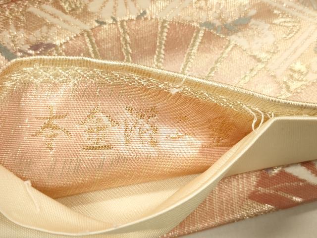 平和屋本店▼六通柄袋帯　扇面御所車花文　本金箔二重織　正絹　逸品　CABL4579dy