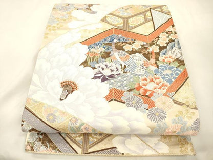 平和屋本店▼六通柄袋帯　花鳥屏風文　九百錦24K　本金箔　正絹　逸品　未使用　CABL4580dy