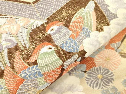 平和屋本店▼六通柄袋帯　花鳥屏風文　九百錦24K　本金箔　正絹　逸品　未使用　CABL4580dy