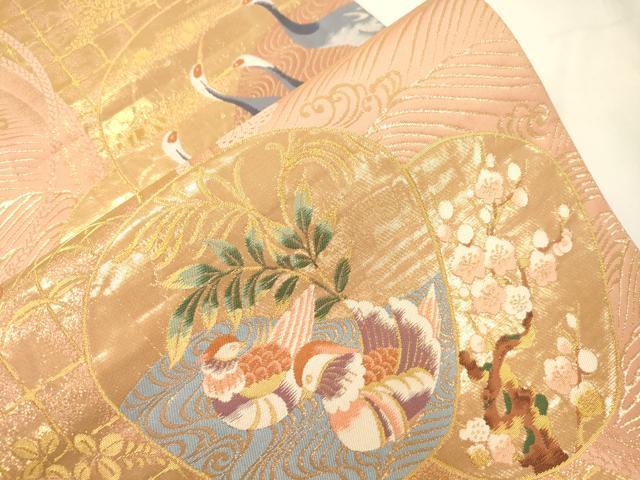 平和屋本店▼六通柄袋帯　琳派　団扇光琳鶴　全面純金箔24K　正絹　逸品　CABL4581dy