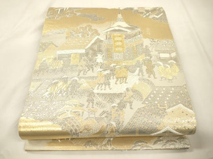 平和屋本店▼全通全景柄袋帯　風景文　プラチナ本金二重箔　正絹　逸品　未使用　CABL4582dy