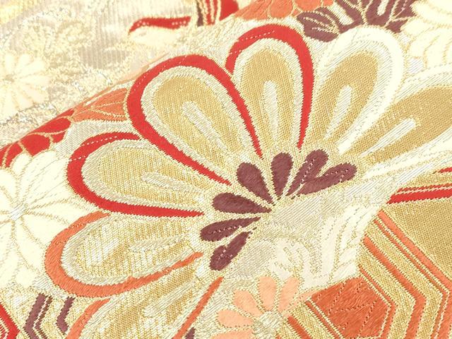 平和屋本店▼六通柄袋帯　唐織　花鳥文　24金箔　正絹　逸品　CABL4583dy