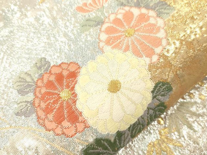平和屋本店▼六通柄袋帯　唐織　飛鶴草花文　本金箔　正絹　逸品　CABL4584dy