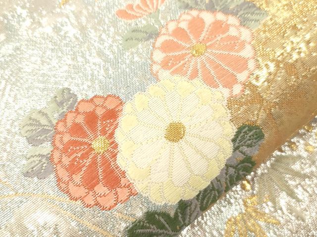 平和屋本店▼六通柄袋帯　唐織　飛鶴草花文　本金箔　正絹　逸品　CABL4584dy