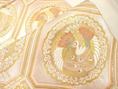 平和屋本店▼六通柄袋帯　唐織　秀美錦　蜀江丸文　24K　本金二重箔　正絹　逸品　未使用　CABL4585dy