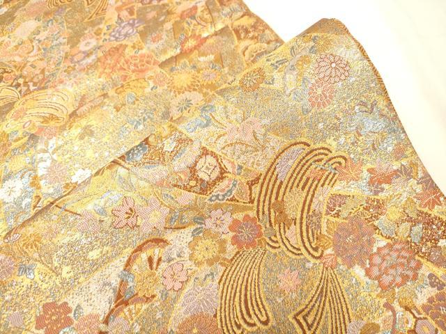 平和屋本店▼六通柄袋帯　束ね熨斗花蝶文　遊艶彩彫金　本金重ね箔　正絹　逸品　CABL4586dy