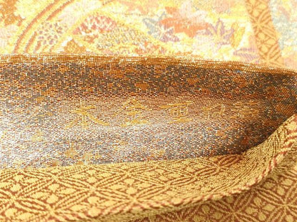 平和屋本店▼六通柄袋帯　束ね熨斗花蝶文　遊艶彩彫金　本金重ね箔　正絹　逸品　CABL4586dy