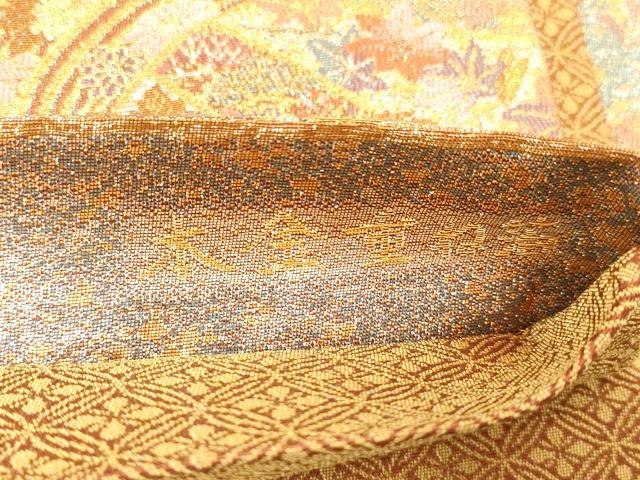 平和屋本店▼六通柄袋帯　束ね熨斗花蝶文　遊艶彩彫金　本金重ね箔　正絹　逸品　CABL4586dy