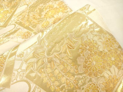 平和屋本店▼六通柄袋帯　九百段子　色紙重ね草花文　本金箔　正絹　逸品　CABL4588dy