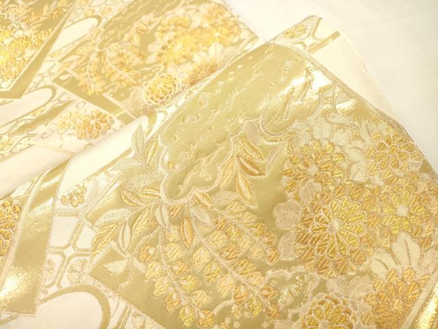 平和屋本店▼六通柄袋帯　九百段子　色紙重ね草花文　本金箔　正絹　逸品　CABL4588dy