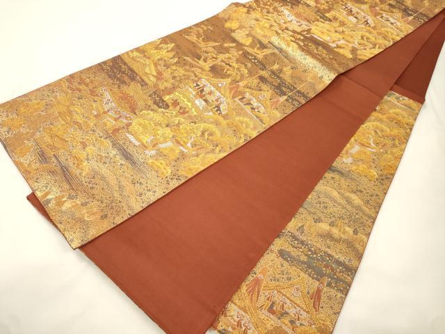 平和屋本店▼六通柄袋帯　古代はく　風景文　本金箔二重　正絹　逸品　CABL4589dy