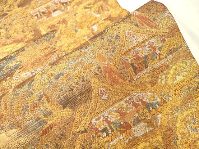 平和屋本店▼六通柄袋帯　古代はく　風景文　本金箔二重　正絹　逸品　CABL4589dy