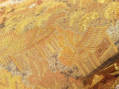 平和屋本店▼六通柄袋帯　古代はく　風景文　本金箔二重　正絹　逸品　CABL4589dy