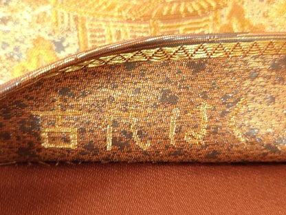 平和屋本店▼六通柄袋帯　古代はく　風景文　本金箔二重　正絹　逸品　CABL4589dy