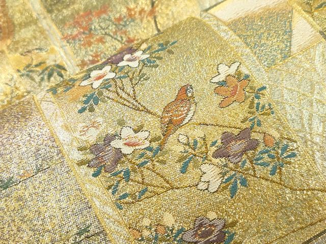 平和屋本店▼西陣あさぎ　両面　全通全景柄袋帯　近代花鳥画　日本美術名鑑　24金プラチナ三重箔　分析通知書付き　正絹　逸品　CABL4592dy