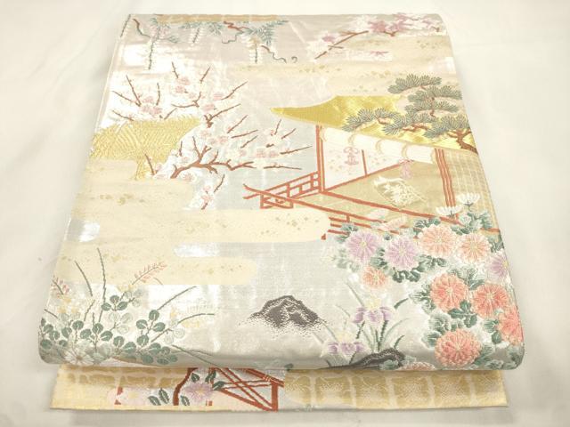 平和屋本店▼六通柄袋帯　風景文　本金三重箔　正絹　逸品　CABL4596dy