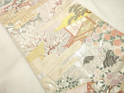平和屋本店▼六通柄袋帯　風景文　本金三重箔　正絹　逸品　CABL4596dy