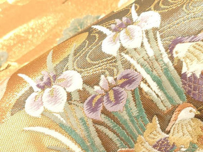 平和屋本店▼六通柄袋帯　唐織　尾長鳥花文　本金箔　正絹　逸品　CABL4597dy