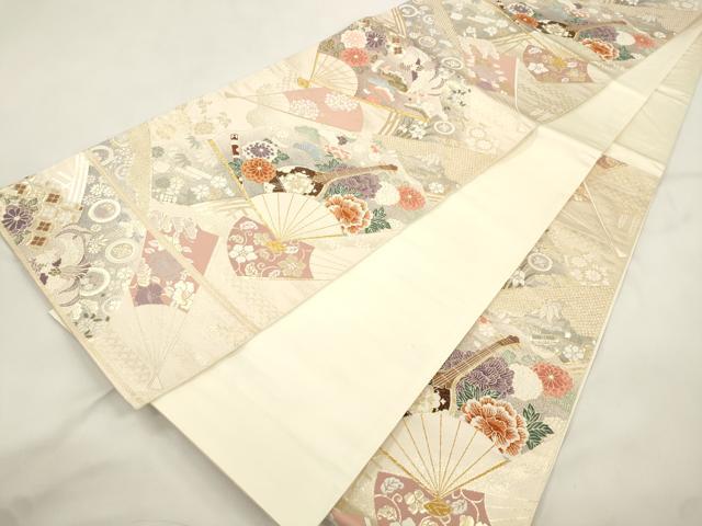 平和屋本店▼六通柄袋帯　九百錦　唐織　吉兆扇面文　純金箔二重織　正絹　逸品　CABL4598dy
