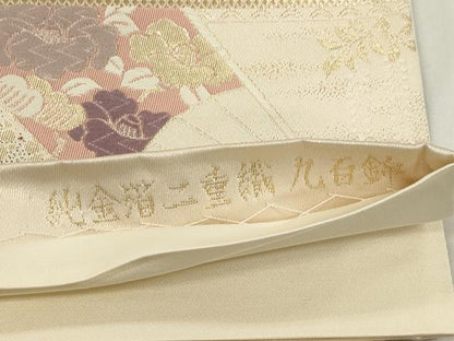 平和屋本店▼六通柄袋帯　九百錦　唐織　吉兆扇面文　純金箔二重織　正絹　逸品　CABL4598dy