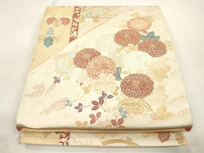 平和屋本店▼六通柄袋帯　秀水　桐　草花文　純金箔　正絹　逸品　CABL4603dy