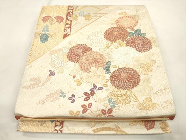 平和屋本店▼六通柄袋帯　秀水　桐　草花文　純金箔　正絹　逸品　CABL4603dy