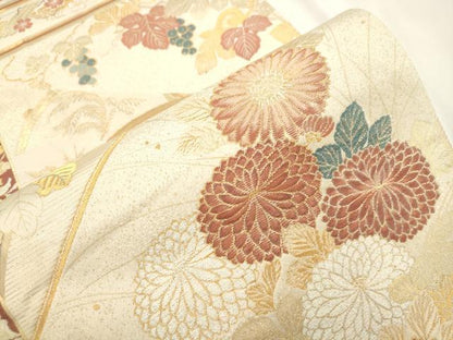 平和屋本店▼六通柄袋帯　秀水　桐　草花文　純金箔　正絹　逸品　CABL4603dy