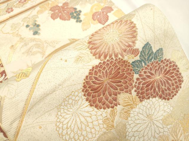 平和屋本店▼六通柄袋帯　秀水　桐　草花文　純金箔　正絹　逸品　CABL4603dy