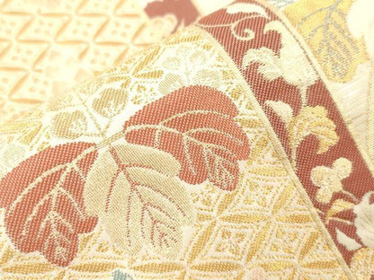 平和屋本店▼六通柄袋帯　秀水　桐　草花文　純金箔　正絹　逸品　CABL4603dy