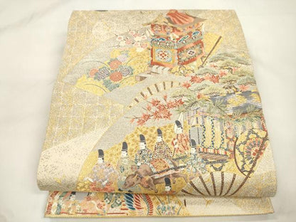 平和屋本店▼六通柄袋帯　桧扇祭礼文　本金箔　正絹　逸品　CABL4605dy