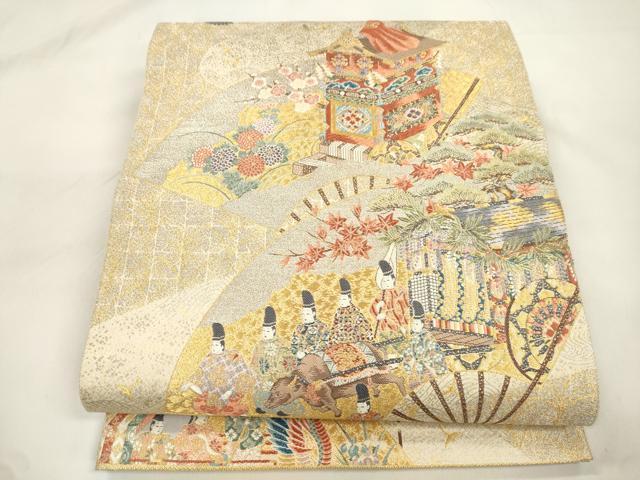 平和屋本店▼六通柄袋帯　桧扇祭礼文　本金箔　正絹　逸品　CABL4605dy