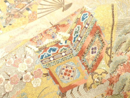 平和屋本店▼六通柄袋帯　桧扇祭礼文　本金箔　正絹　逸品　CABL4605dy