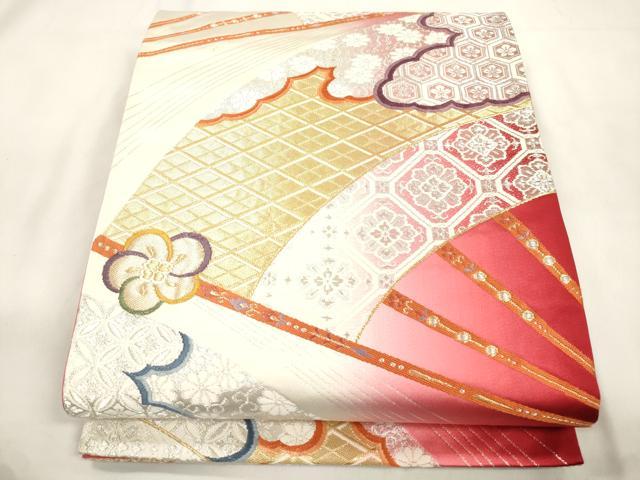 平和屋本店▼六通柄袋帯　能扇面宝小紋　本金箔24K　正絹　逸品　CABL4607dy