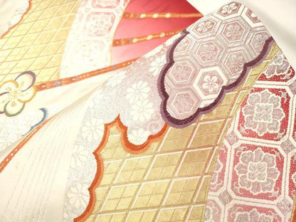 平和屋本店▼六通柄袋帯　能扇面宝小紋　本金箔24K　正絹　逸品　CABL4607dy